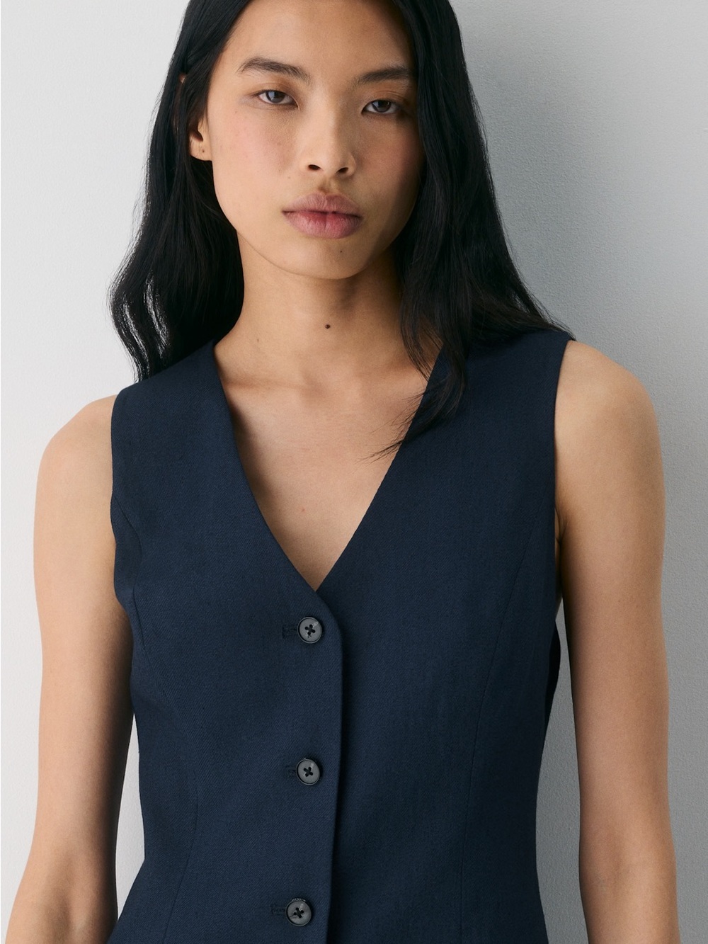 Aritzia Wilfred Aria button up linen mini Dress - PowerLinen - Admiral Navy Blue - Picture 4 of 11